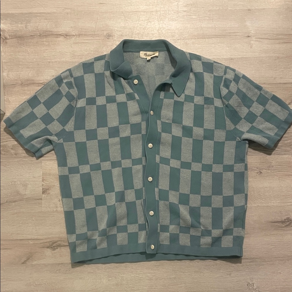 Madewell Teal Checkered Button Down Shirt men’s medium boxy fit